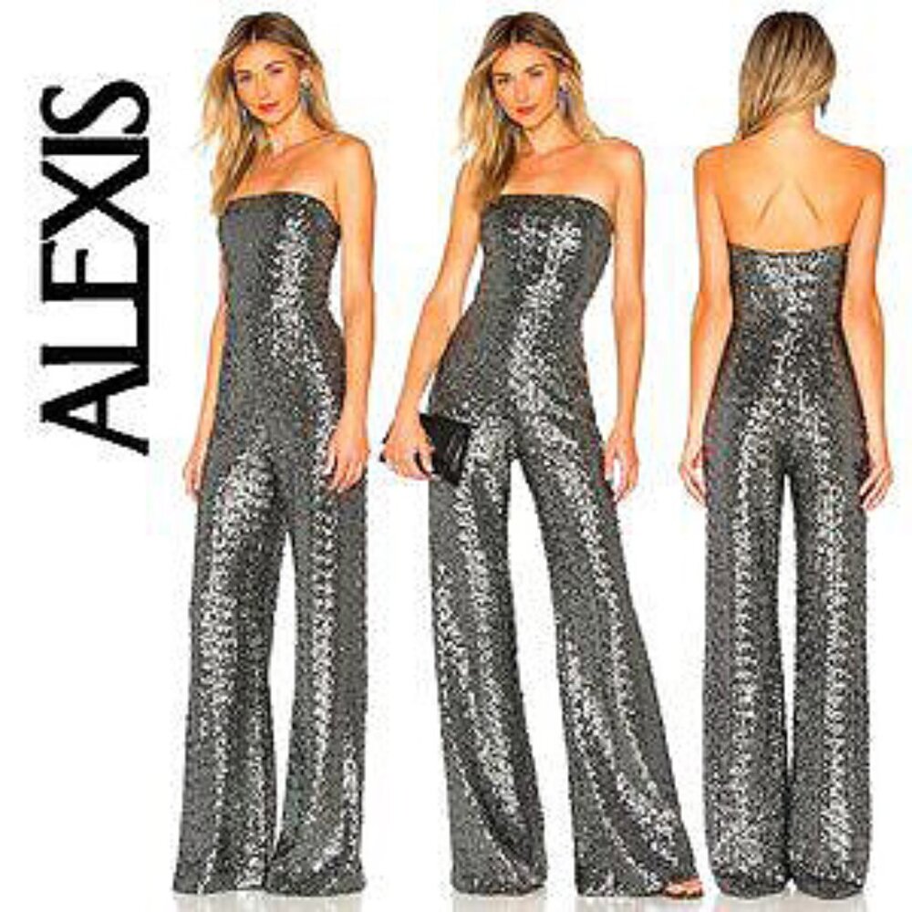 💥SEXY GLAM BOMBSHELL!💥Alexis Carleen Jumpsuit in Gunmetal Sequins